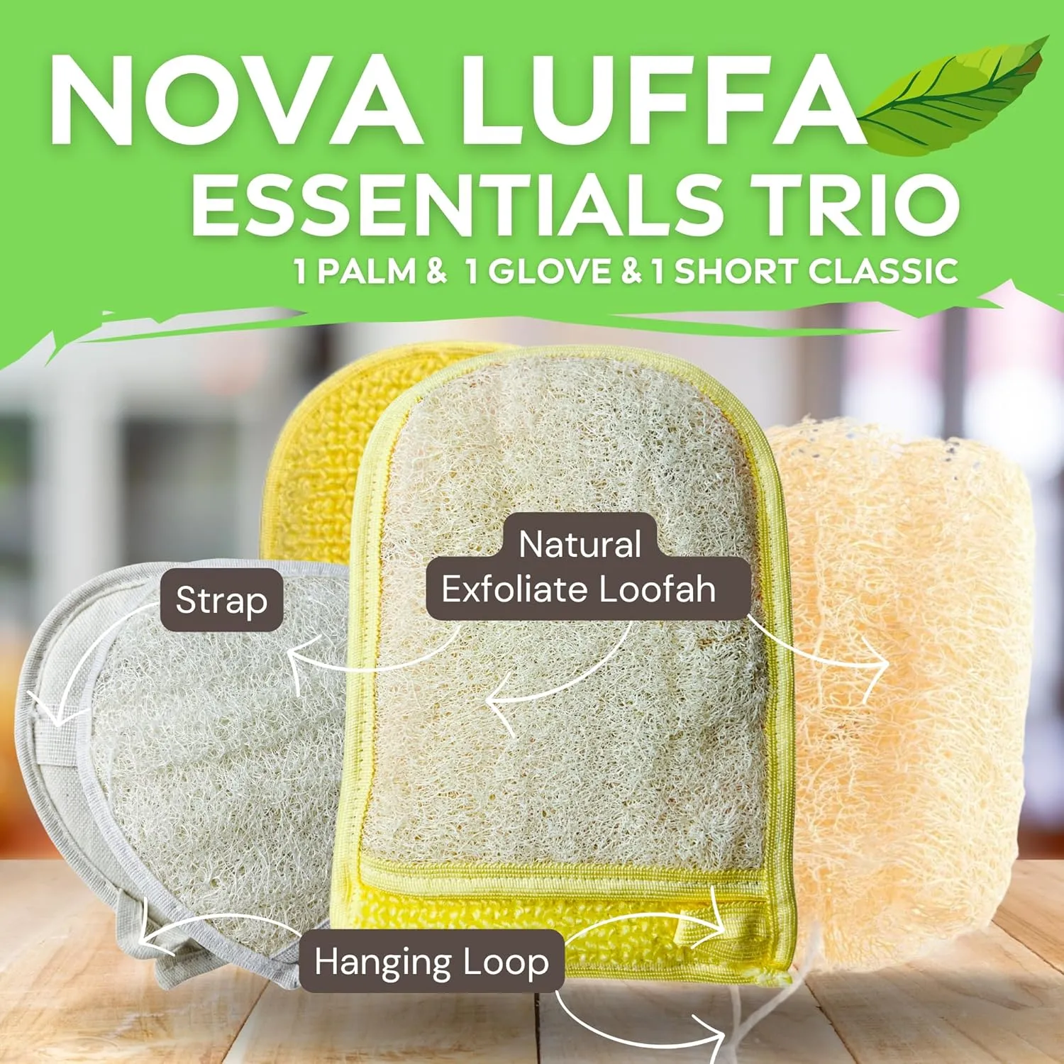 | 100% Natural Egyptian Loofah Sponge Pack | Organic & Eco-Friendly Exfoliating Bath Scrubbers for Skin Rejuvenation | Biodegradable Body Wash Accessories for Shower (Essentials Trio)