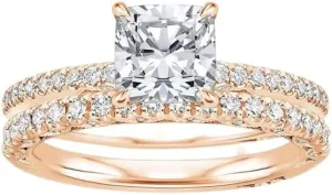 1 CT Cushion Cut Colorless Moissanite Engagement Ring Set, Tacori Wedding/Bridal Sets, 925 Sterling Silver, Anniversary Ring Pave Set, for Women, 10K/14K/18K/22K Gold