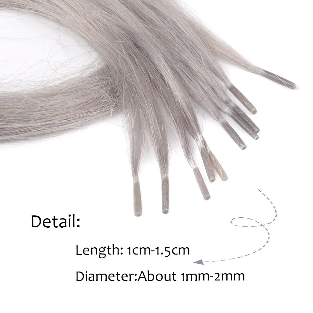 10 Strands/lot Colored I Tip Human Hair Extension For Women Girls Gift Cosplay Dress Up Party Feather Hair Extensions With Micro Beads And Pulling Needle And Pliers (20INCH, Gray)