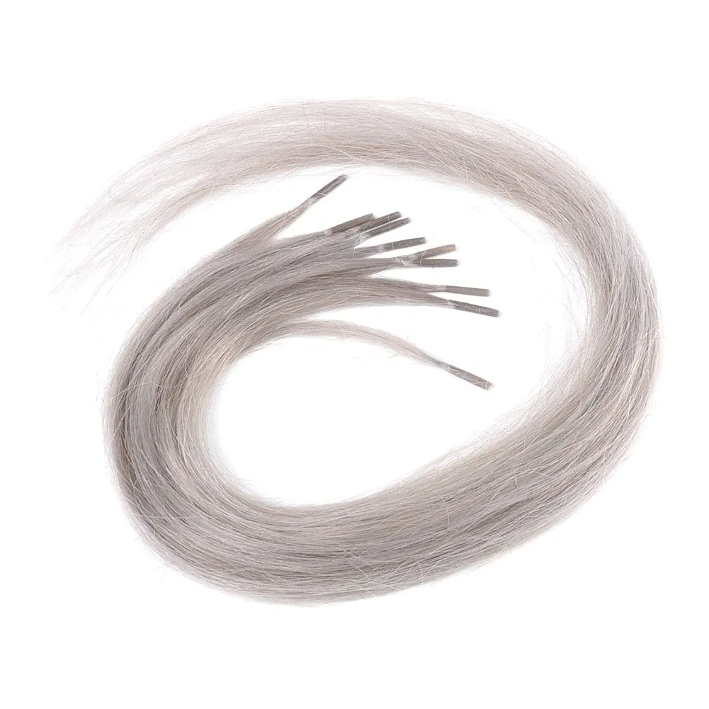 10 Strands/lot Colored I Tip Human Hair Extension For Women Girls Gift Cosplay Dress Up Party Feather Hair Extensions With Micro Beads And Pulling Needle And Pliers (20INCH, Gray)