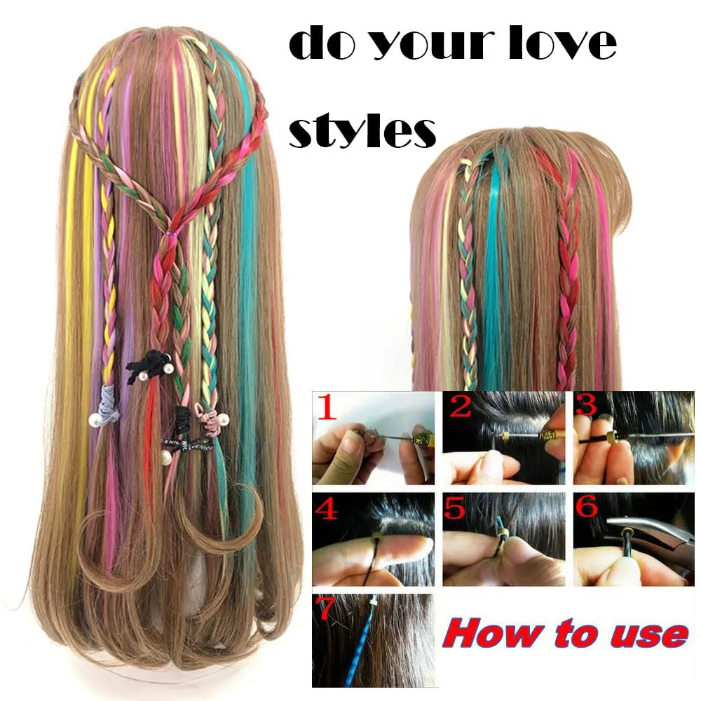 10 Strands/lot Colored I Tip Human Hair Extension For Women Girls Gift Cosplay Dress Up Party Feather Hair Extensions With Micro Beads And Pulling Needle And Pliers (20INCH, Gray)