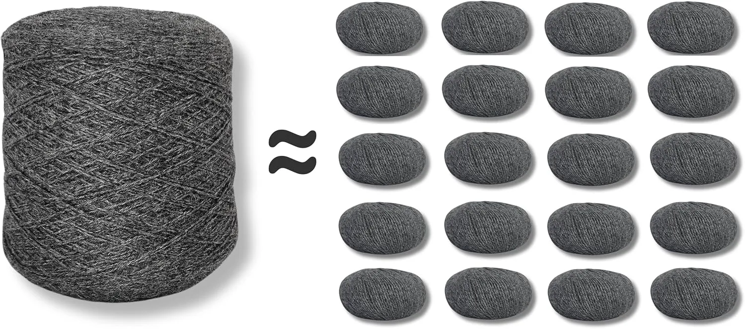 100% Baby Alpaca Yarn for Knitting & Crocheting - 1 Yarn Cone of Premium Yarn DK - Lightweight, Hypoallergenic & Thermal Peru Made - Ideal for Delicate Projects (Anthracite Grey - N042)