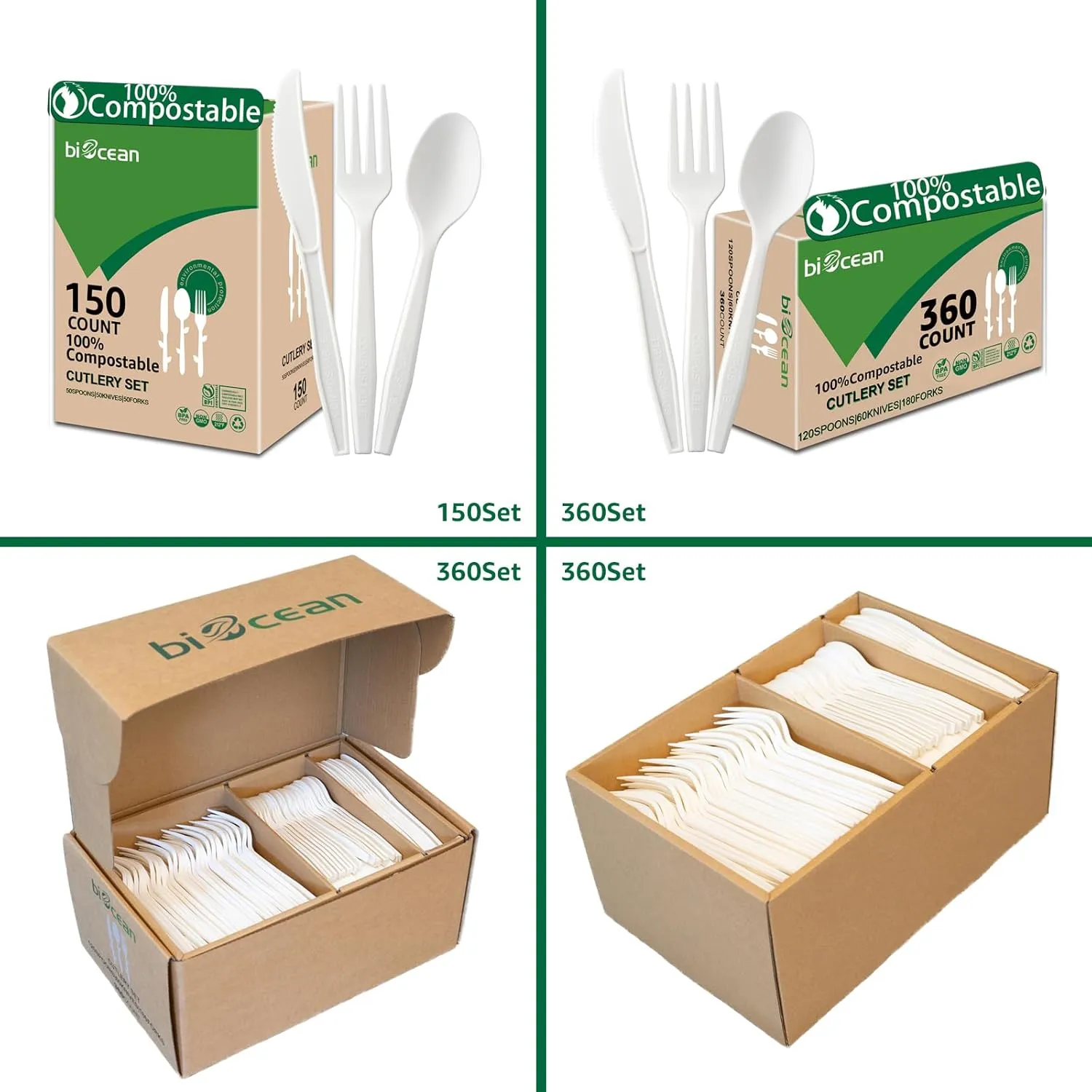 100% Compostable No Plastic Knives Forks Spoons Utensils, The Heavyweight Heavy Duty Flatware is Eco Friendly Products for Lounge Party Wedding BBQ Picnic Camping.