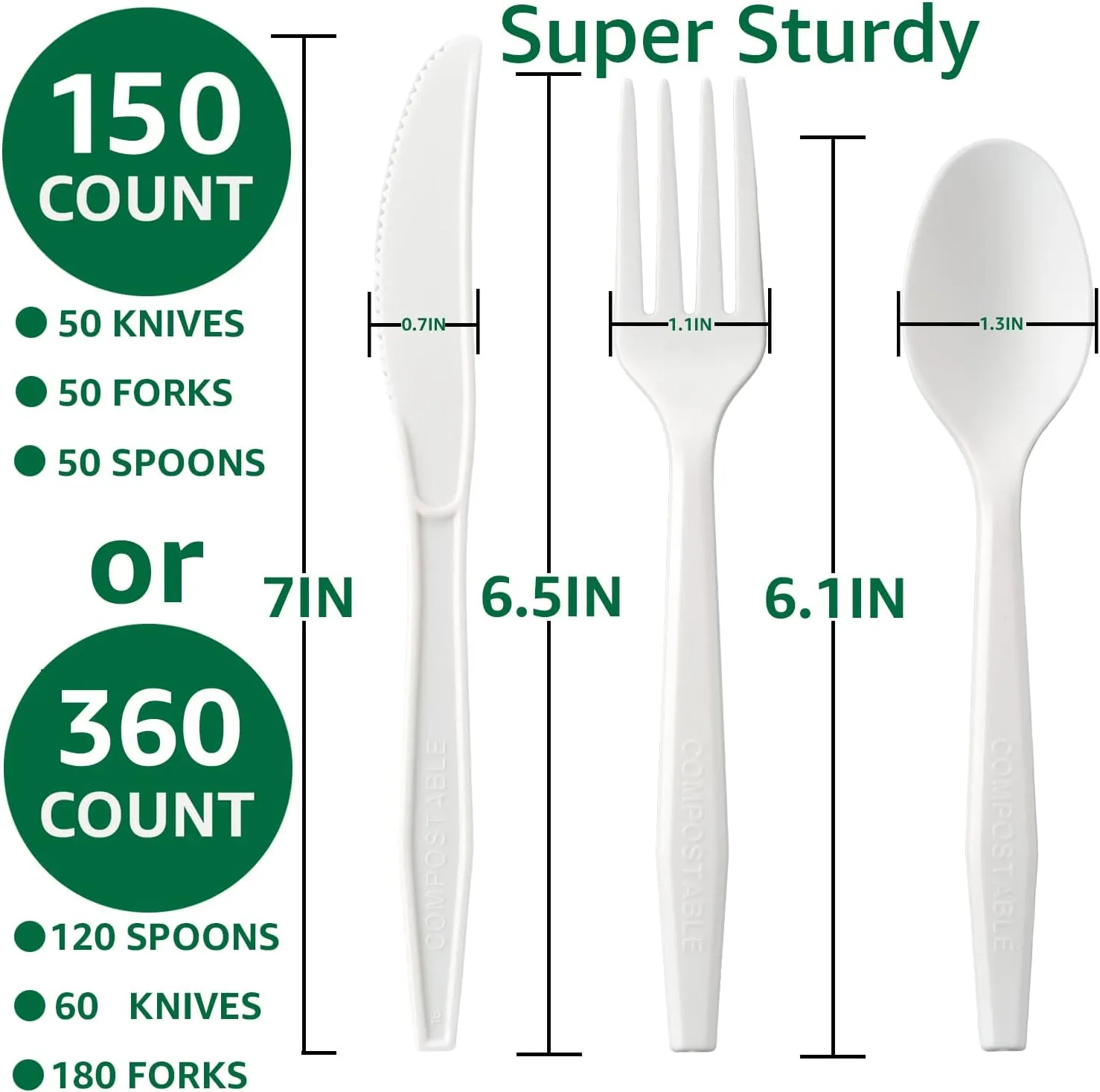 100% Compostable No Plastic Knives Forks Spoons Utensils, The Heavyweight Heavy Duty Flatware is Eco Friendly Products for Lounge Party Wedding BBQ Picnic Camping.