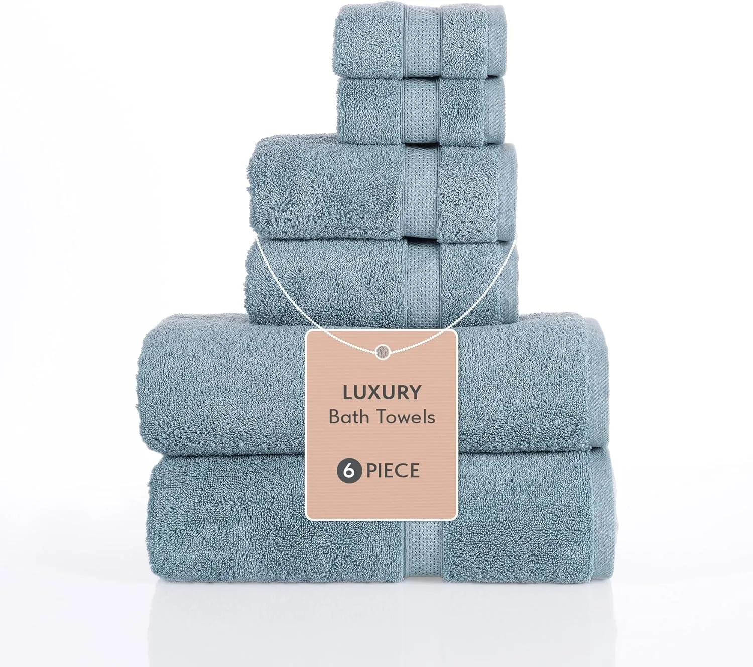 100% Turkish Cotton Bath Towels Set of 6 - Soft & Absorbent, 2 Bath Towels, 2 Hand Towels, 2 Washcloths, Quick Dry, Premium Bathroom Essentials (Indigo)