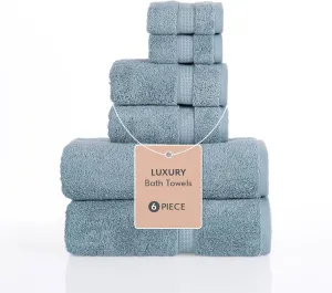 100% Turkish Cotton Bath Towels Set of 6 - Soft & Absorbent, 2 Bath Towels, 2 Hand Towels, 2 Washcloths, Quick Dry, Premium Bathroom Essentials (Indigo)
