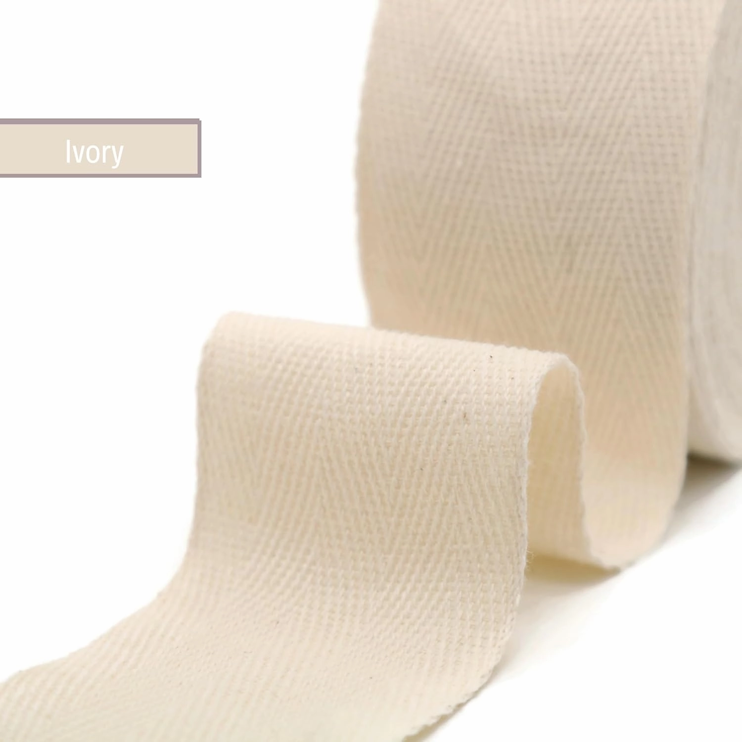 100% Natural Cotton Herringbone Bias Binding - 10 Yards - 50  Colors - 1" & 1.5" & 2" Cotton Twill Tape Trim for Sewing, Wrapping, Craft, DIY - 10595 (Ivory)