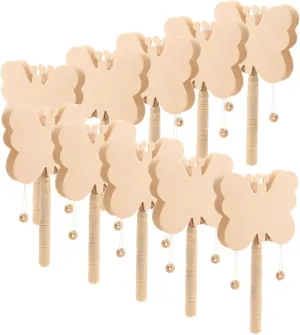 10Pcs Unfinished Rattle Drum for Painting Musical Instrument Educational Craft for Boys and Fun Percussion Instruments