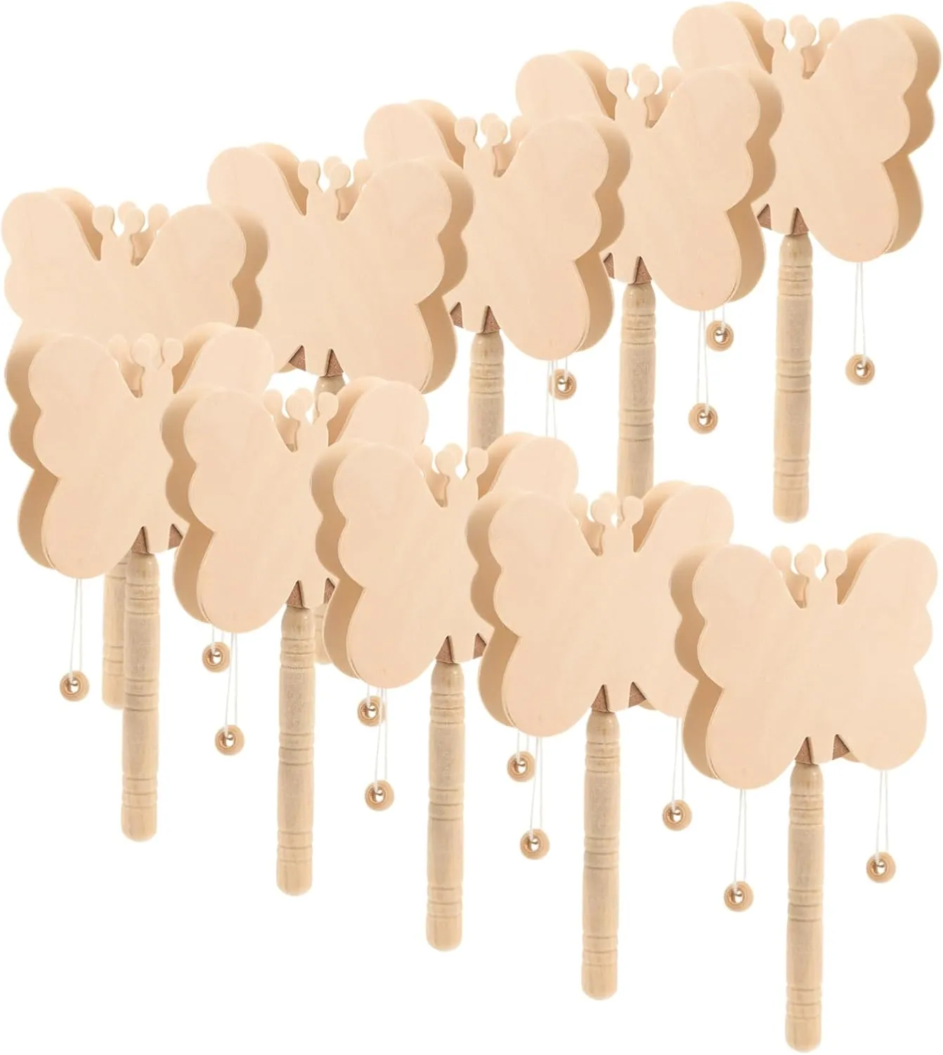 10Pcs Unfinished Rattle Drum for Painting Musical Instrument Educational Craft for Boys and Fun Percussion Instruments