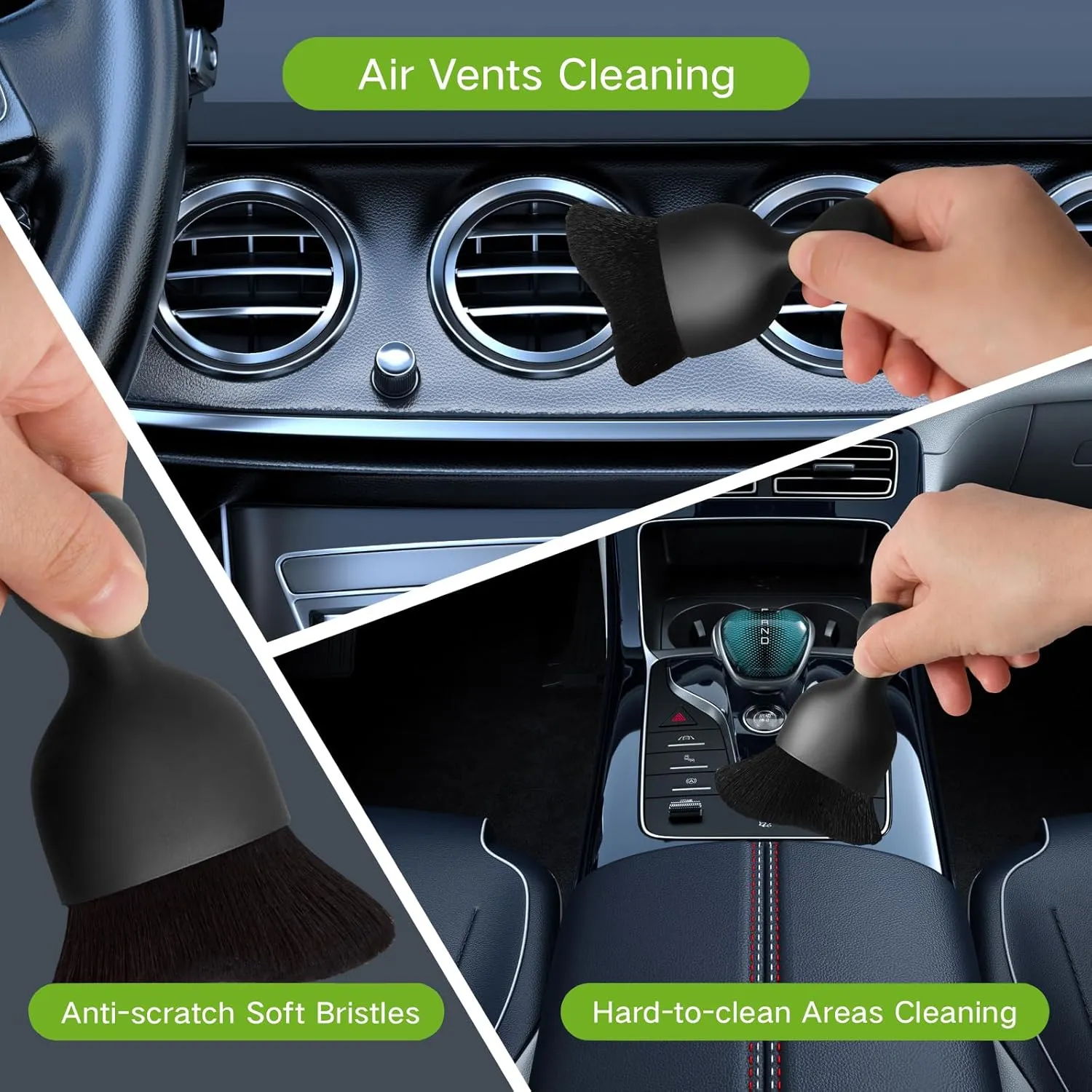 10pcs Windshield Cleaner Tool, Car Window Cleaning Wash Kit with 4 Reusable Microfiber Pads 1 Spray Bottle and Extendable Handle Auto Glass Wiper Kit, Green