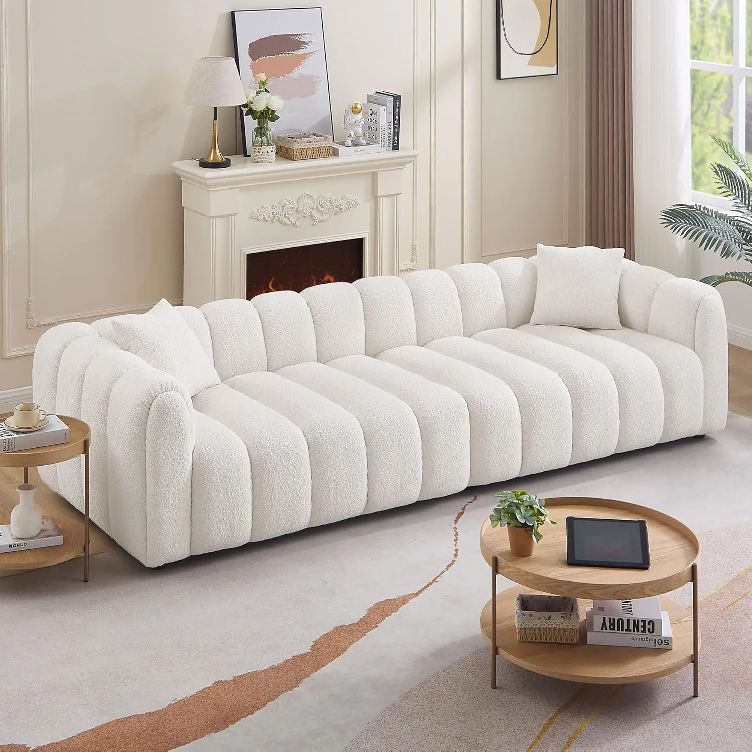 110.2'' Modern Sectional Modular Oversized Sofa Comfortably Tufted Upholstered Deep Seat Sherpa Sofa Boucle Velvet Fabric 4-Seater Sectional Sofas For Living Room Office Apartment (Boucle   Beige)