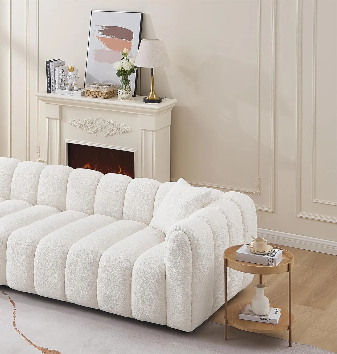 110.2'' Modern Sectional Modular Oversized Sofa Comfortably Tufted Upholstered Deep Seat Sherpa Sofa Boucle Velvet Fabric 4-Seater Sectional Sofas For Living Room Office Apartment (Boucle   Beige)