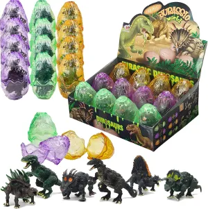 12 Pack Dinosaur Puzzle Monster Figurines in Hatching Eggs, 3D Buildable Dino Action Figures with Movable Joints – Realistic Jurassic Toys for Kids Party Favors & Gifts