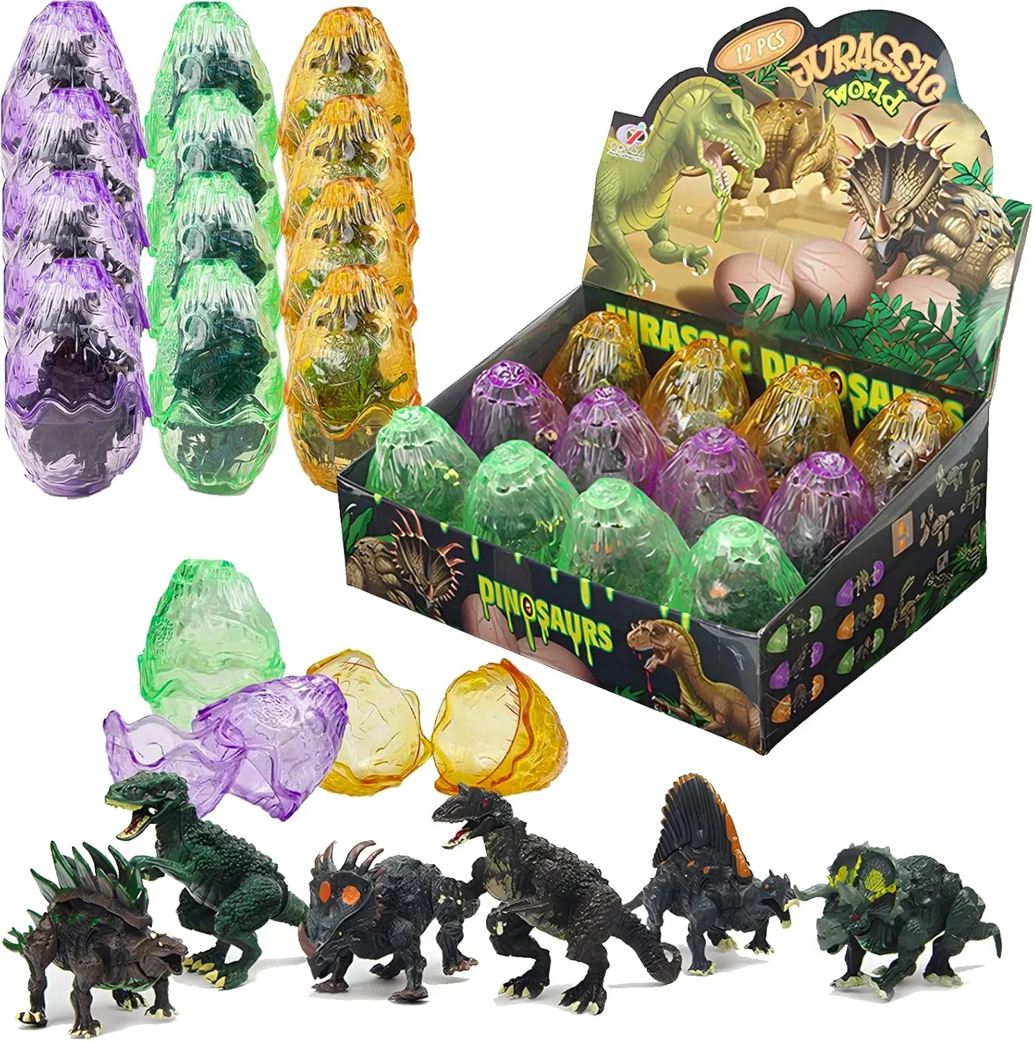 12 Pack Dinosaur Puzzle Monster Figurines in Hatching Eggs, 3D Buildable Dino Action Figures with Movable Joints – Realistic Jurassic Toys for Kids Party Favors & Gifts