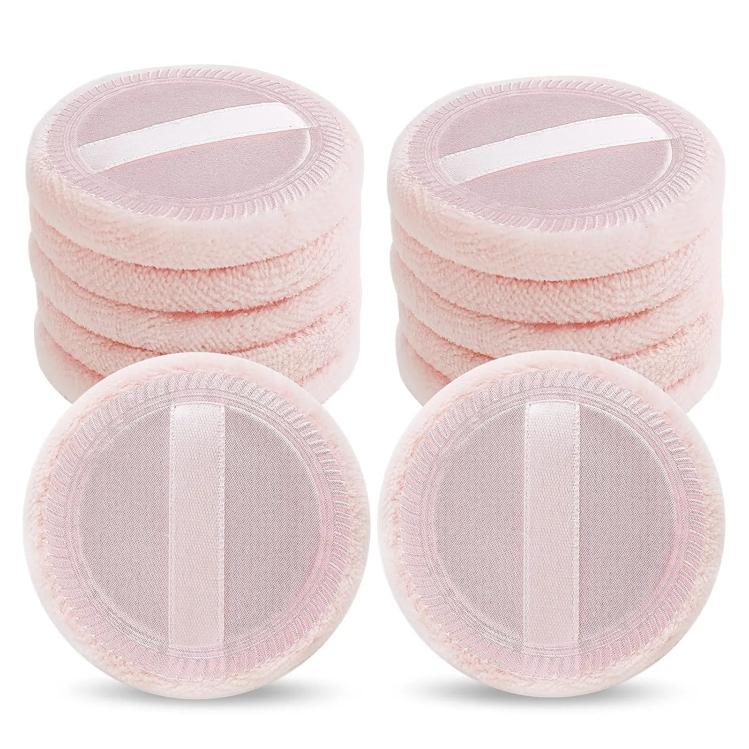 12 Pcs Loose Powder Puff Pink Cotton Pads Face Body Makeup Velour with Ribbon Applicators Setting Round Make Up Eyeshadow Concealer Cosmetics Sponge