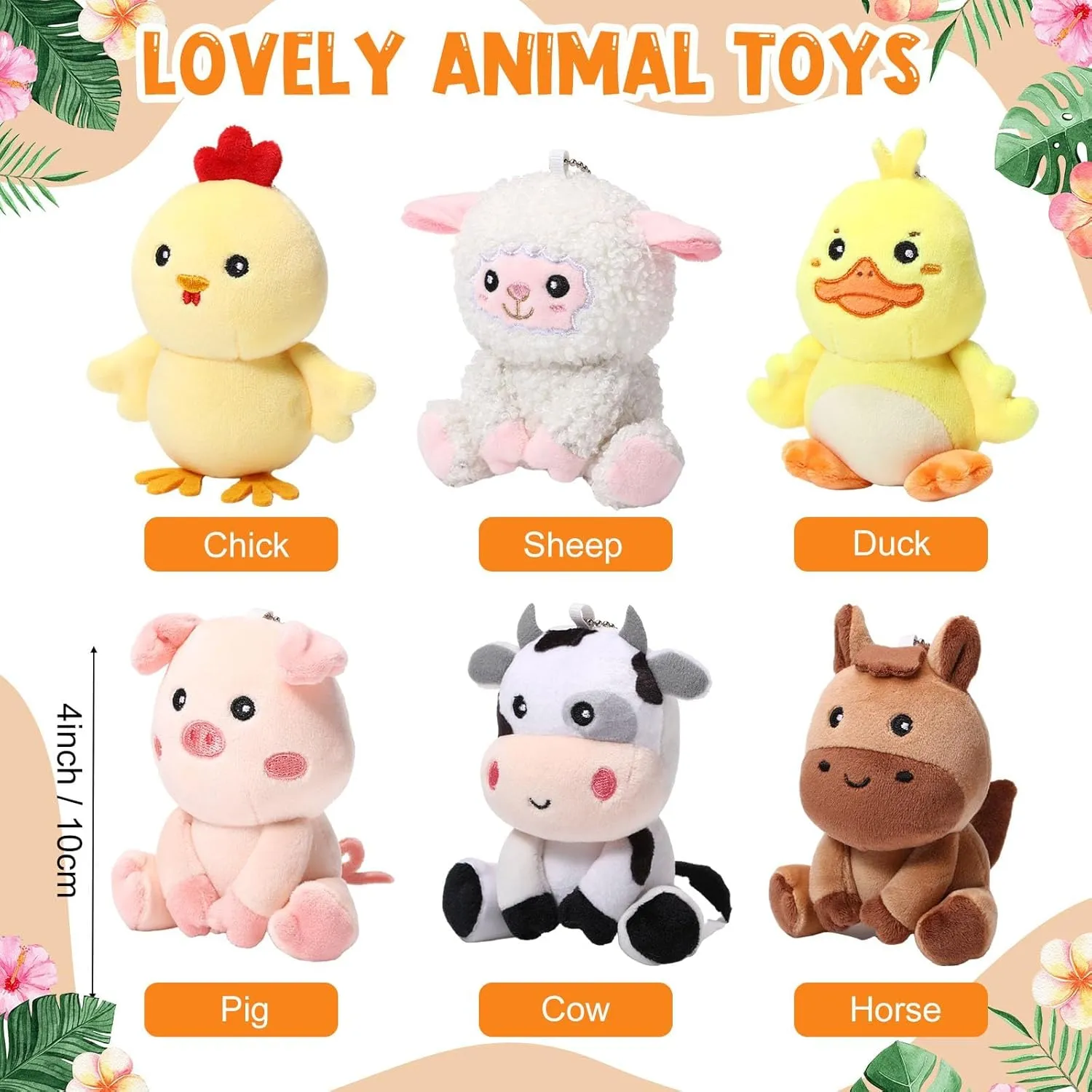 12 Pcs Mini Stuffed Farm Animals Bulk 4 Inch Farm Animals Plush Toys Plush Cute Horse Cow Duck Chick Pig Sheep for Birthday Home Decor Easter Basket Stuffers Student Awards