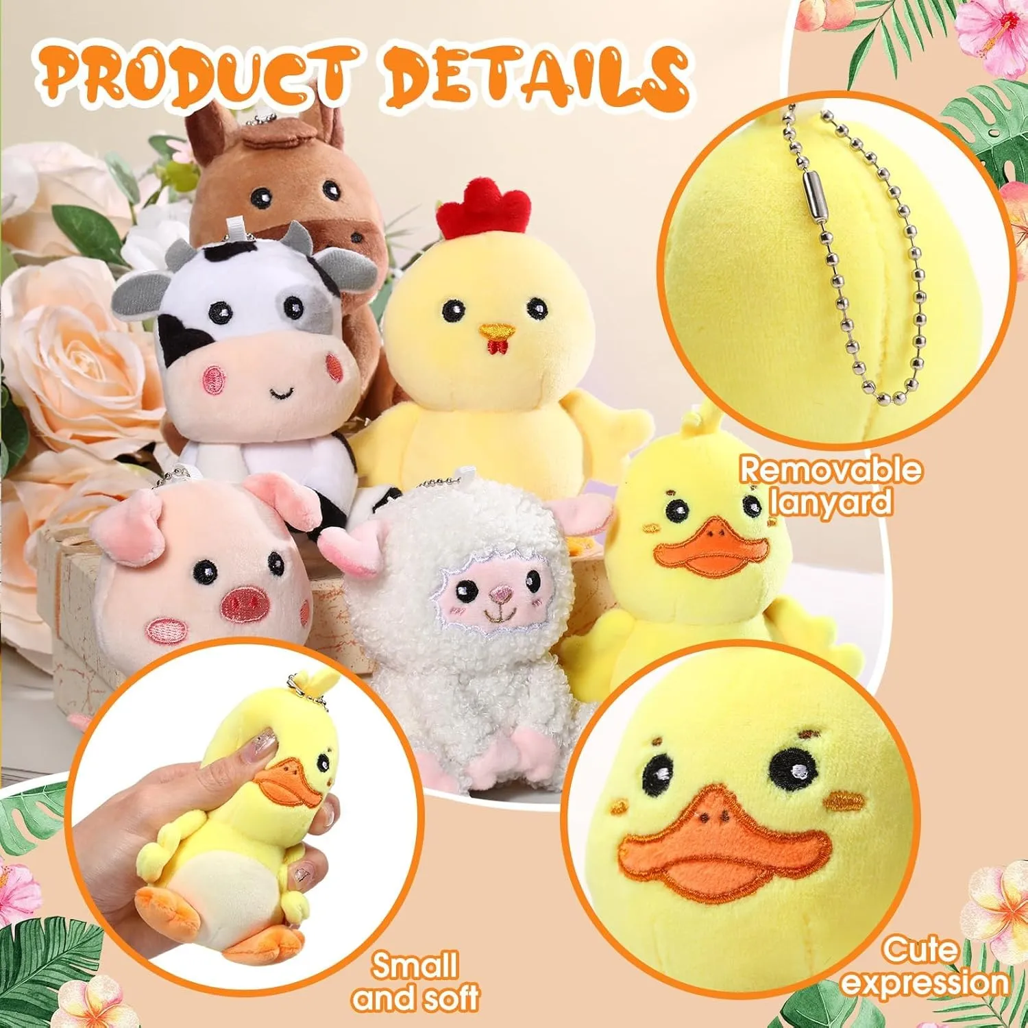 12 Pcs Mini Stuffed Farm Animals Bulk 4 Inch Farm Animals Plush Toys Plush Cute Horse Cow Duck Chick Pig Sheep for Birthday Home Decor Easter Basket Stuffers Student Awards