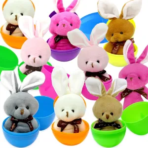 12 Pcs Prefilled Easter Eggs with Stuffed Bunnies Filled Easter Eggs with Plush Bunnies for Basket Stuffers, Party Favors