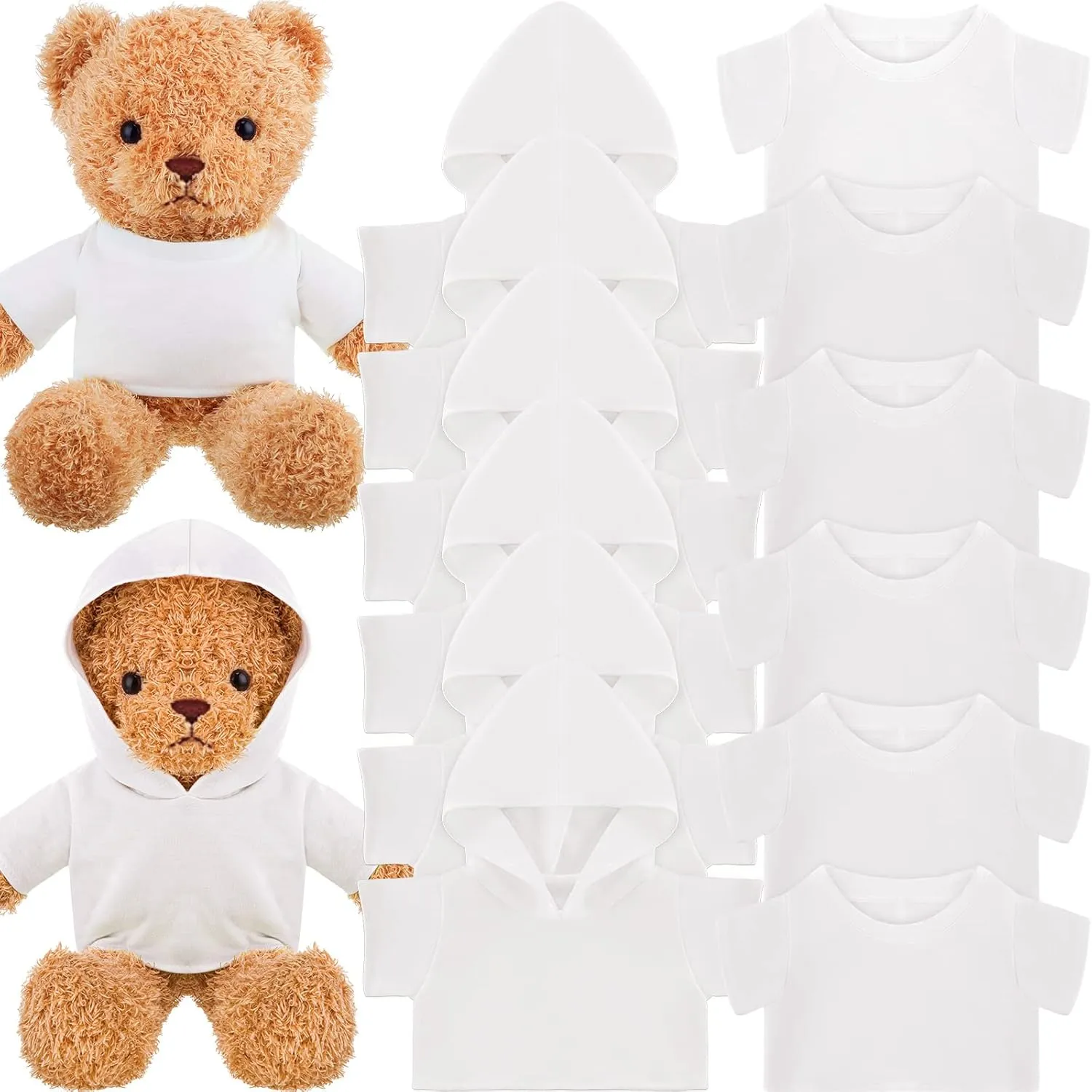 12 PCS Stuffed Bear Clothes Sublimation Stuffed Animal T-Shirt Doll Tshirts Blank Plush Bear Hoodie Fit 14-18 Inches Stuffed Bear Doll