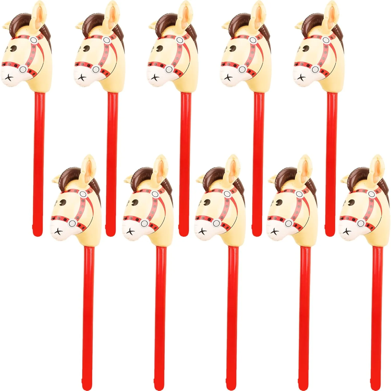 12 Pieces 40 Inch Inflatable Stick Horse Inflatable Cowboy Cowgirl Horse Head Stick Pony Stick Balloon for Cowboy Theme Parties Christmas Birthday Pool Party Decoration