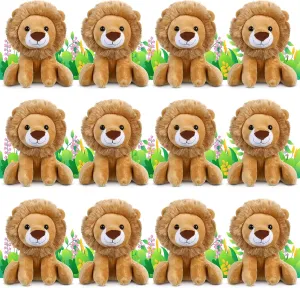 12 Pieces Lion Plush Set 6 Inches Cuddly Lion Stuffed Animal Soft Cuddly Plushie for Boys Girls Birthday Favors Gifts Forest Party Decor