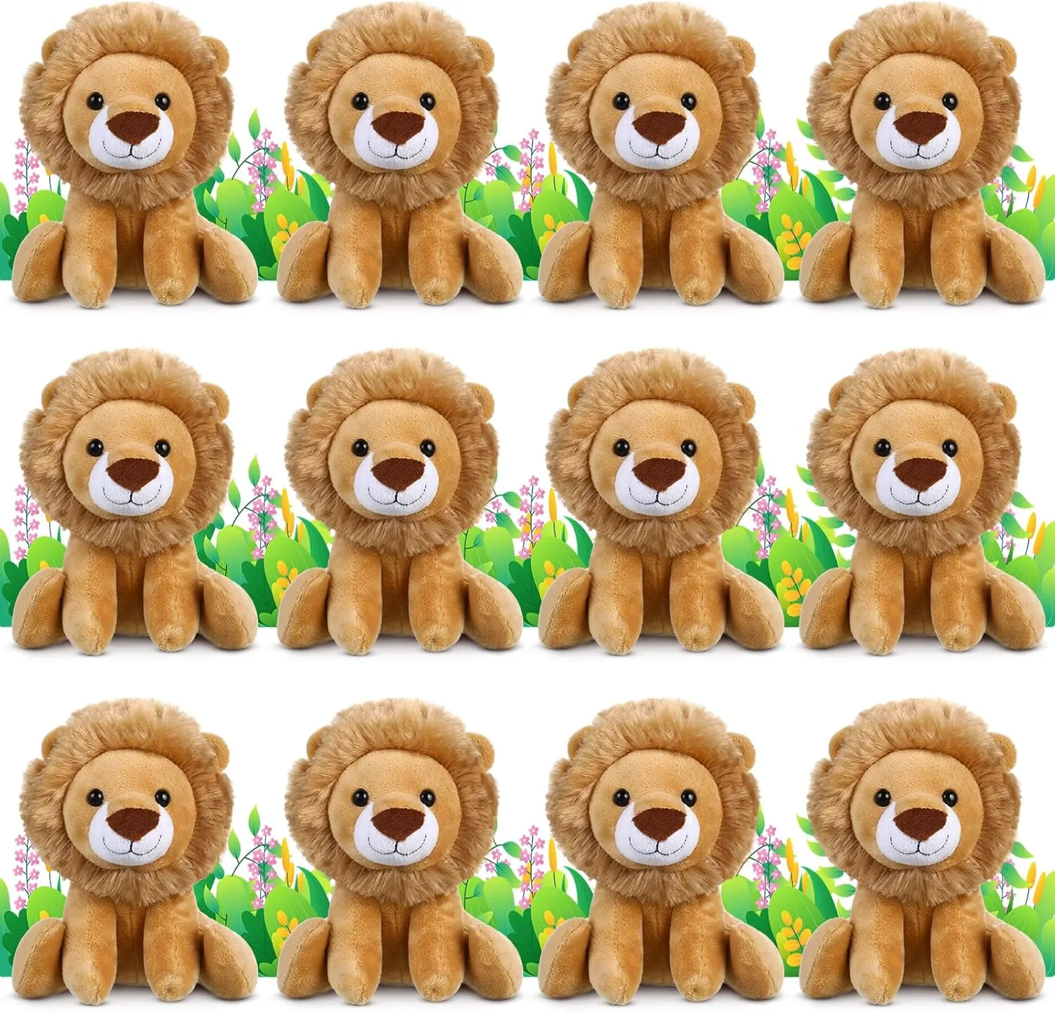 12 Pieces Lion Plush Set 6 Inches Cuddly Lion Stuffed Animal Soft Cuddly Plushie for Boys Girls Birthday Favors Gifts Forest Party Decor