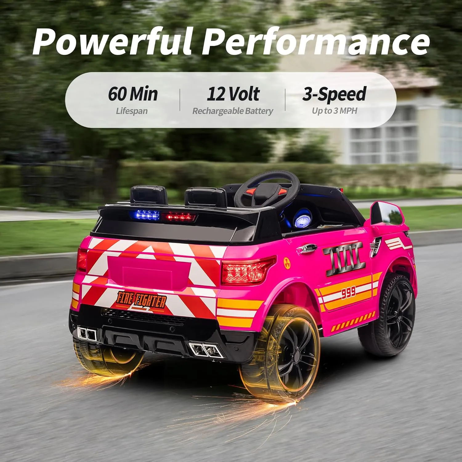 12 Volt Electric Police Car Ride-on for Kids, 12V Ride on Toy Car for Kids with Parental Remote Control, Bluetooth - Pink