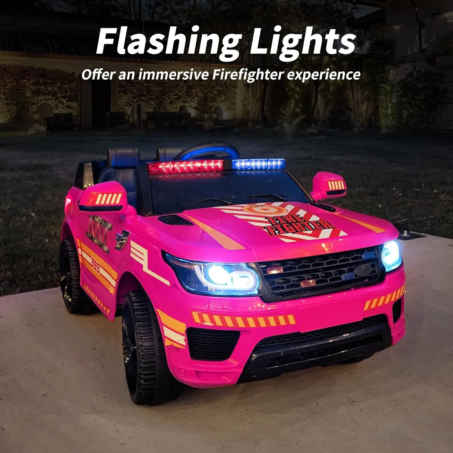 12 Volt Electric Police Car Ride-on for Kids, 12V Ride on Toy Car for Kids with Parental Remote Control, Bluetooth - Pink