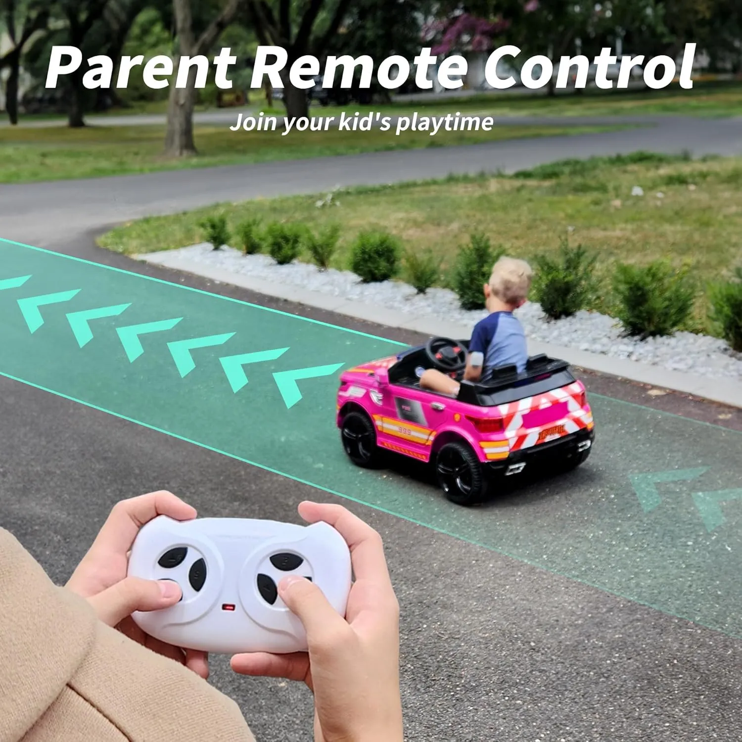 12 Volt Electric Police Car Ride-on for Kids, 12V Ride on Toy Car for Kids with Parental Remote Control, Bluetooth - Pink