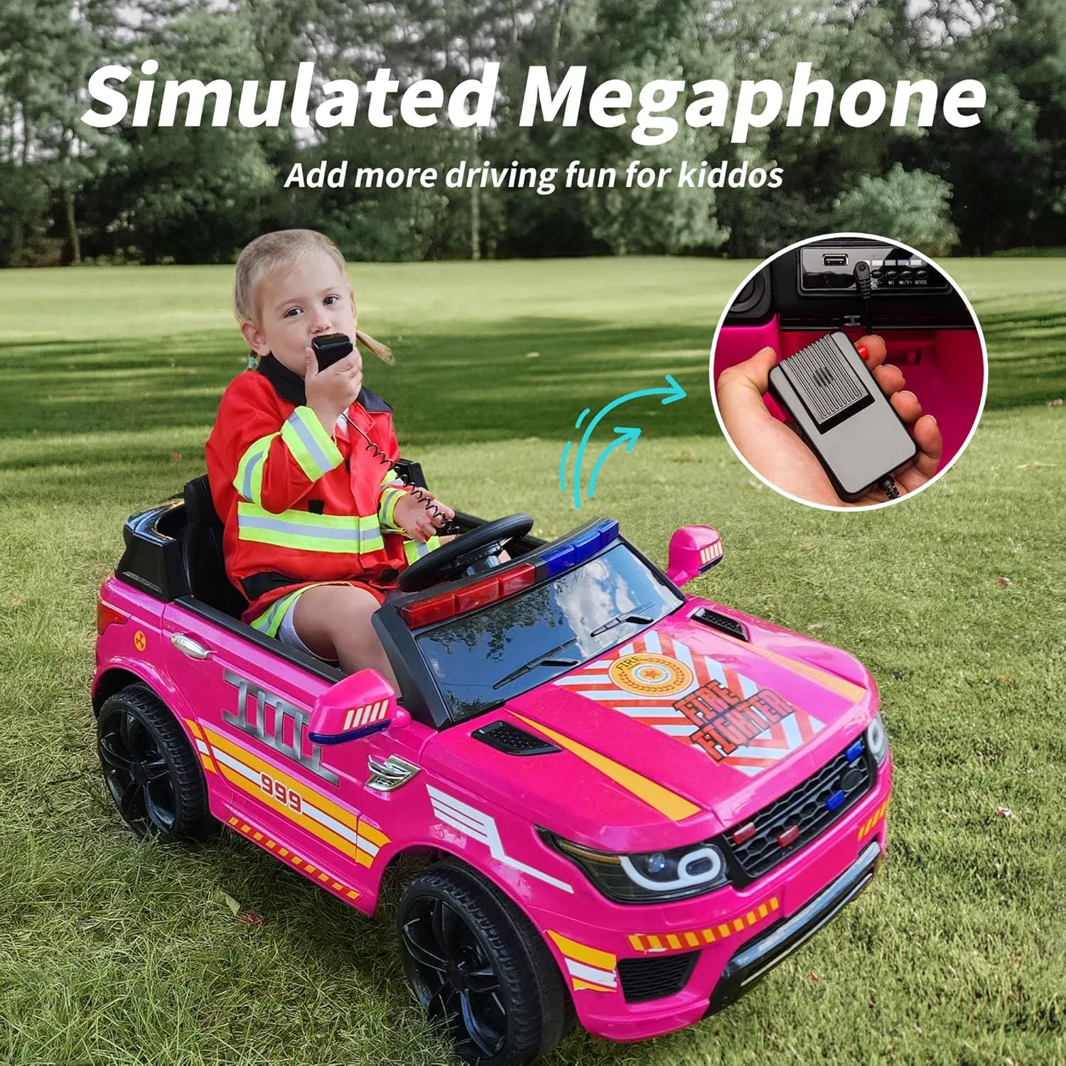 12 Volt Electric Police Car Ride-on for Kids, 12V Ride on Toy Car for Kids with Parental Remote Control, Bluetooth - Pink