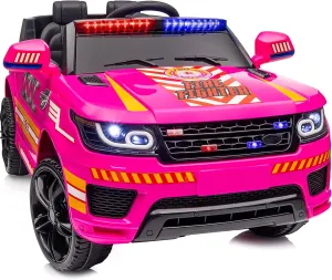 12 Volt Electric Police Car Ride-on for Kids, 12V Ride on Toy Car for Kids with Parental Remote Control, Bluetooth - Pink