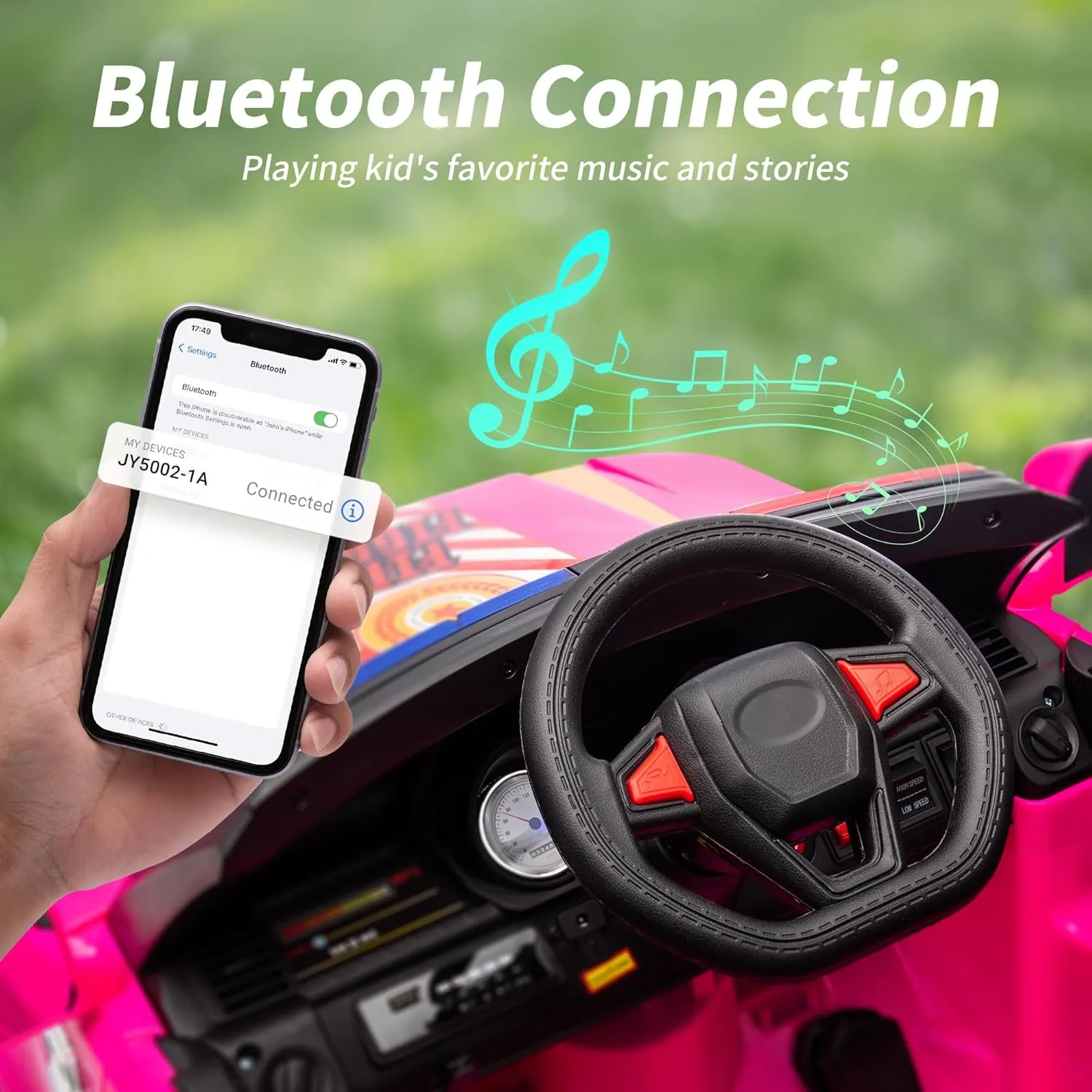 12 Volt Electric Police Car Ride-on for Kids, 12V Ride on Toy Car for Kids with Parental Remote Control, Bluetooth - Pink