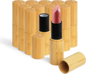 12Pcs Bamboo Empty Lipstick Tubes, Refillable 5.5g DIY Lip Balm Tube Containers with Rotable Plastic Inner, Cosmetic Lipstick Lip Gloss Case Holder For Women Girls Makeup (Black)