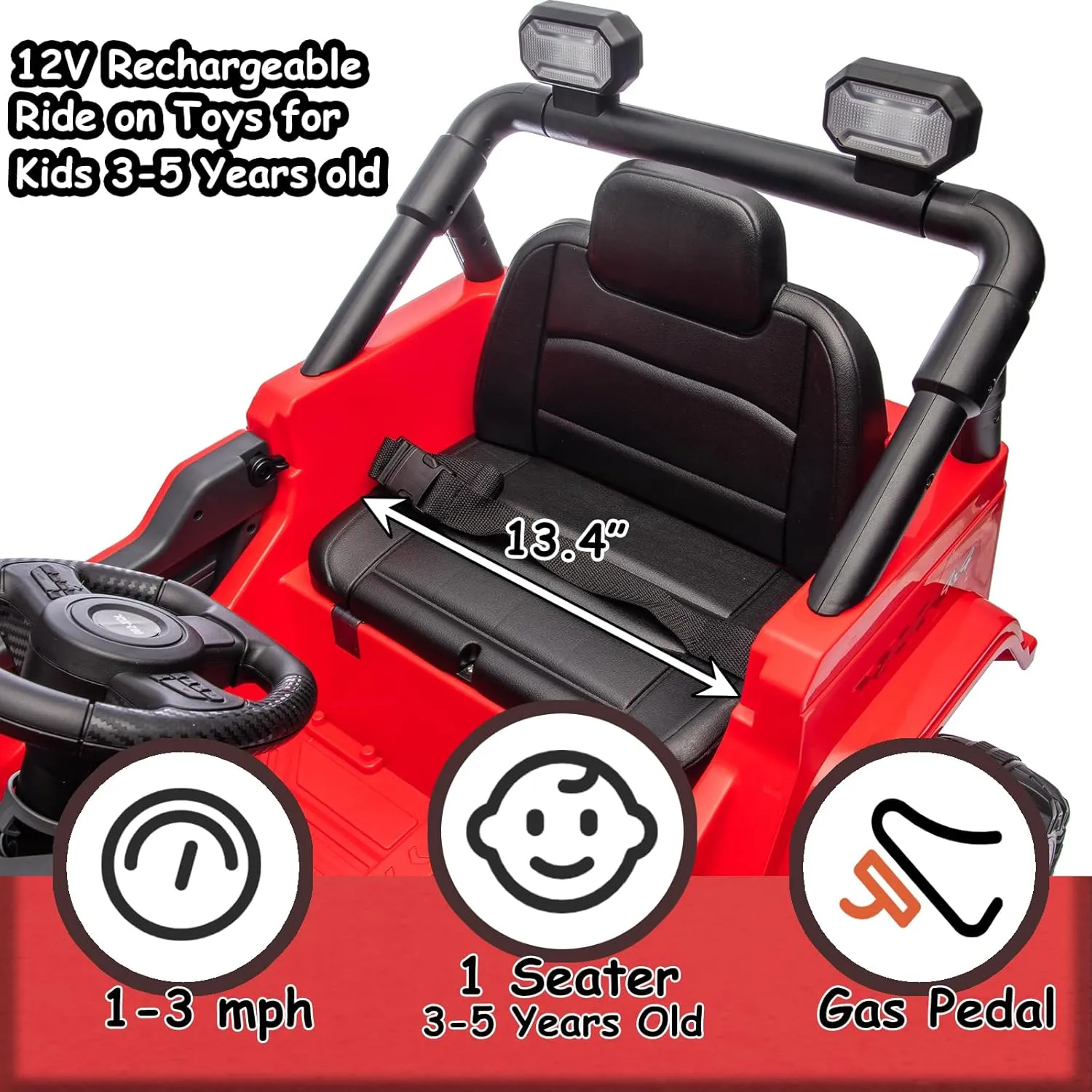 12V 2WD Kids Ride on Car with Parent Remote Control, Ride on Truck with Bluetooth Music Player, Electric Car for Kids with Lockable Door, LED Lights - Red