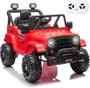 12V 2WD Kids Ride on Car with Parent Remote Control, Ride on Truck with Bluetooth Music Player, Electric Car for Kids with Lockable Door, LED Lights - Red