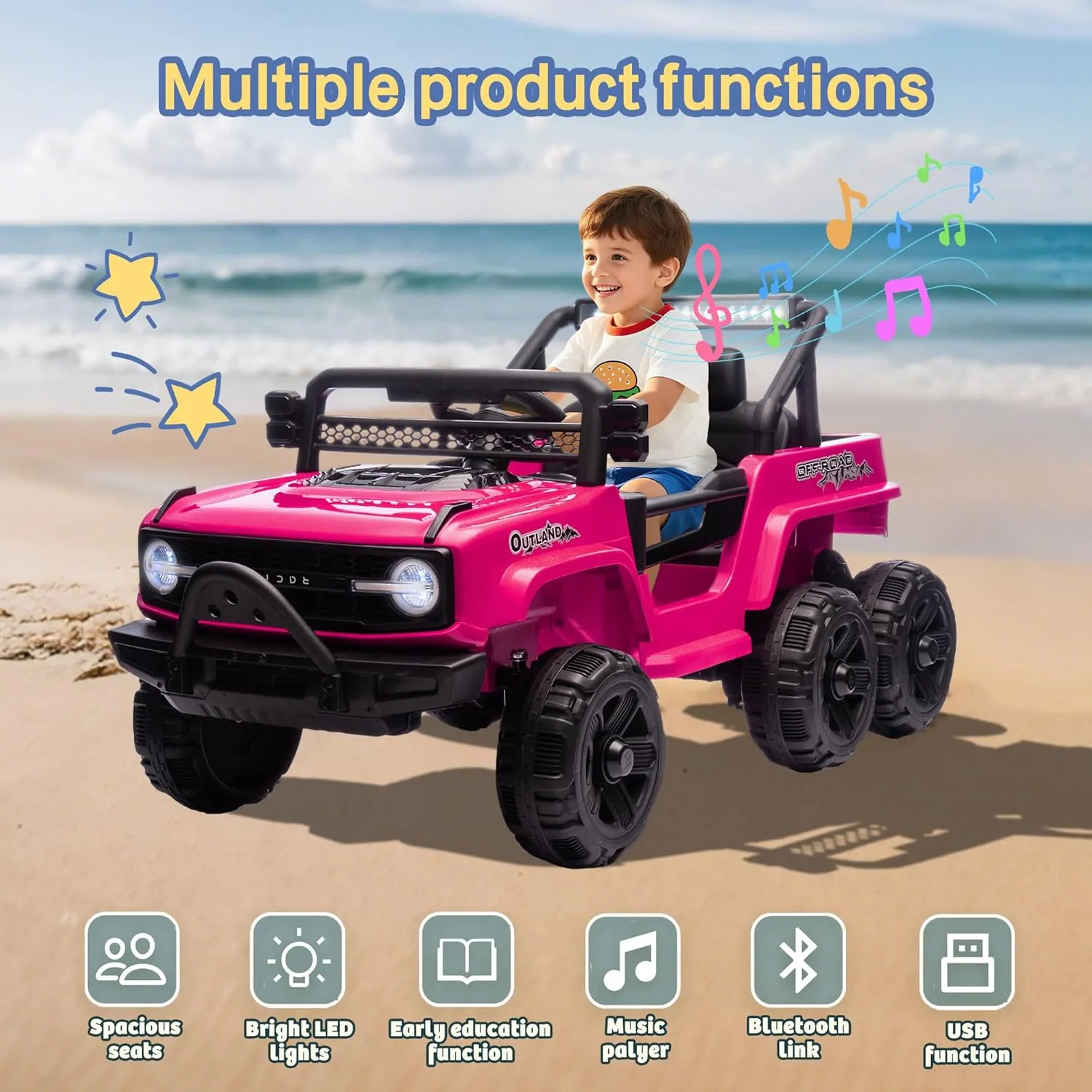 12V 4WD Kids Ride on Car Truck, Kids Electric Vehicles W/Parents Control, Six-Wheel Suspension, Ride on Toys for Boys Girls with Music, USB, Bluetooth, Power Display, Lights, Pink