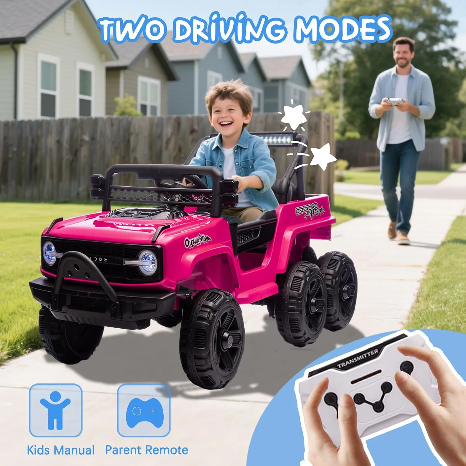 12V 4WD Kids Ride on Car Truck, Kids Electric Vehicles W/Parents Control, Six-Wheel Suspension, Ride on Toys for Boys Girls with Music, USB, Bluetooth, Power Display, Lights, Pink