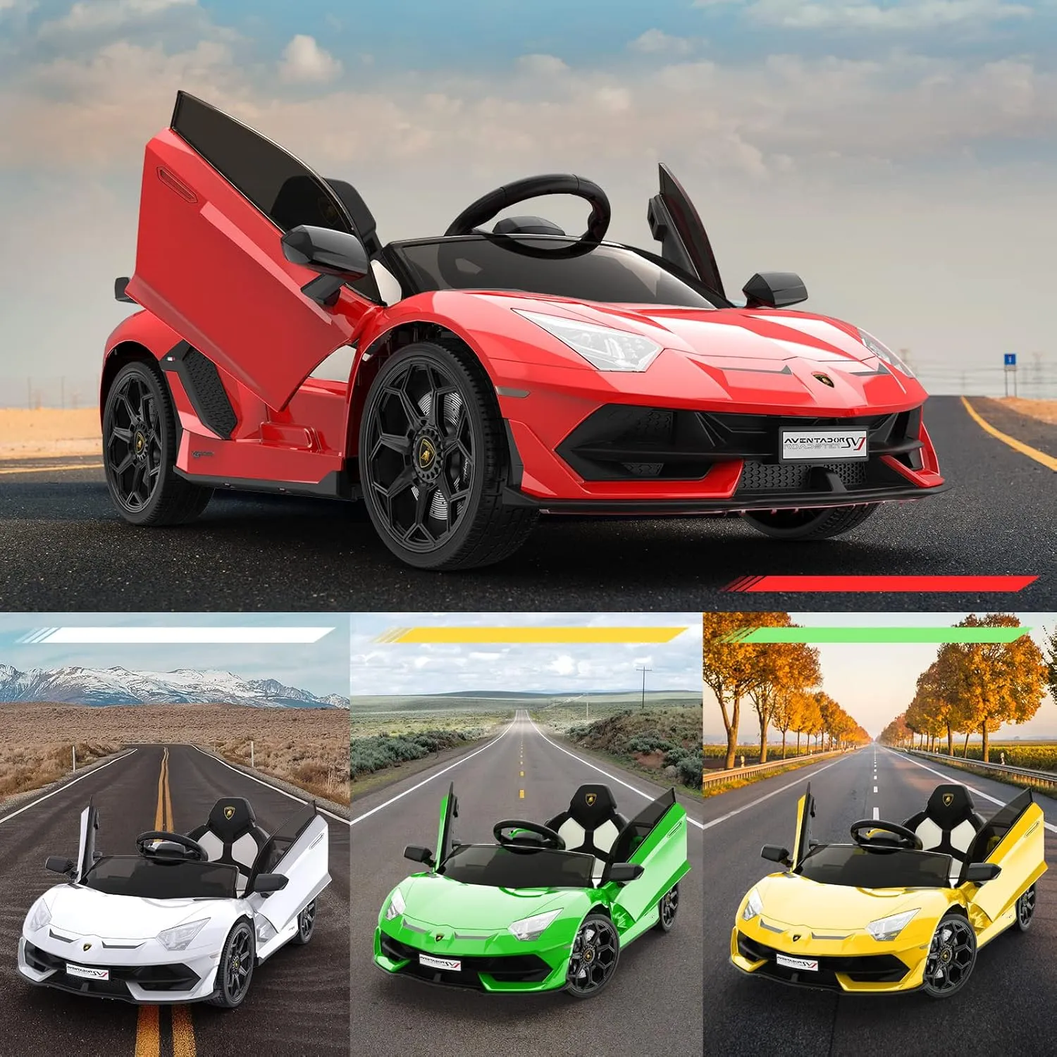 12V Electric Ride-On Car for Kids | Licensed Lamborghini Battery-Powered Sports Car with Remote Control, 2 Speeds, Sound System, LED Headlights, Hydraulic Doors
