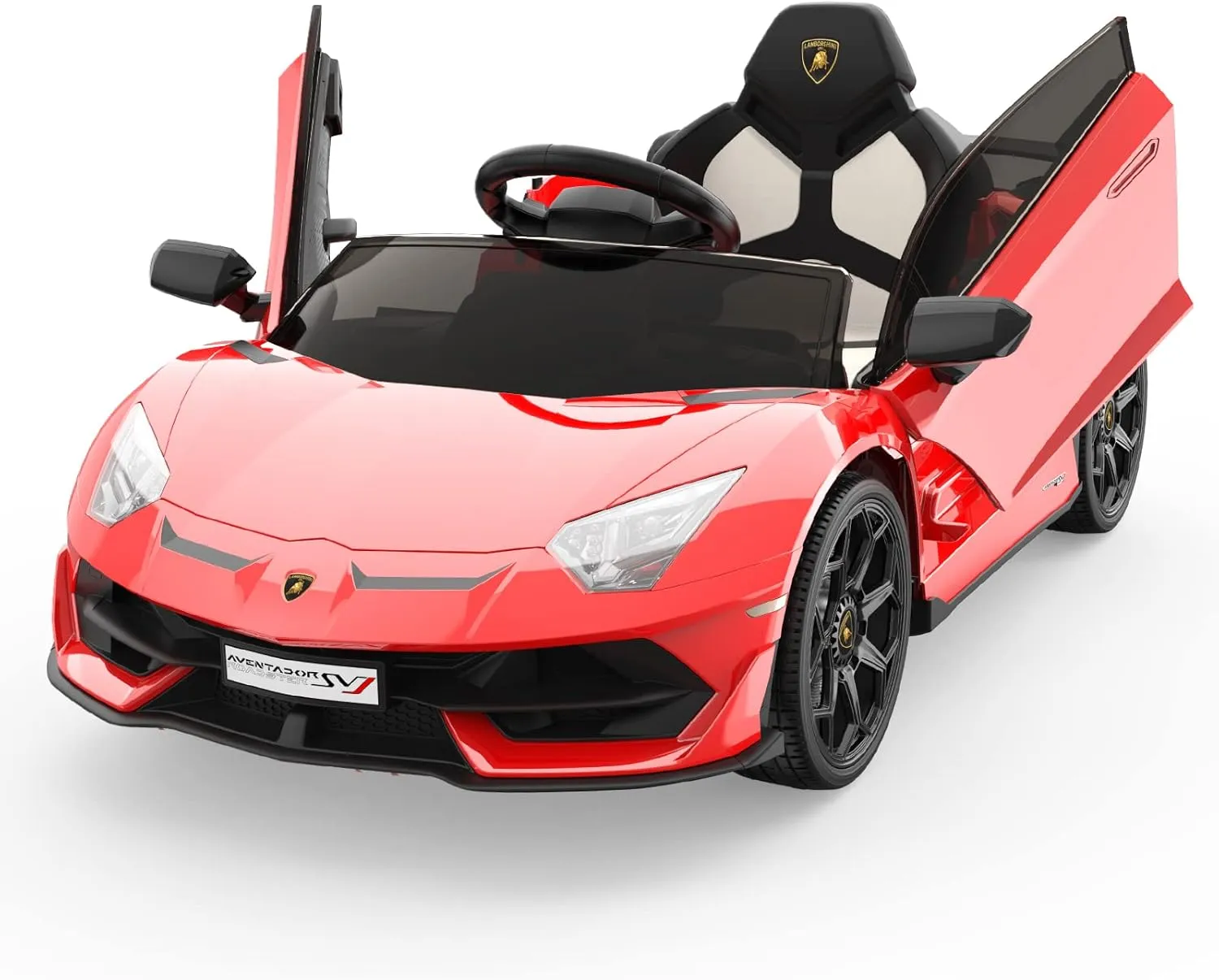 12V Electric Ride-On Car for Kids | Licensed Lamborghini Battery-Powered Sports Car with Remote Control, 2 Speeds, Sound System, LED Headlights, Hydraulic Doors
