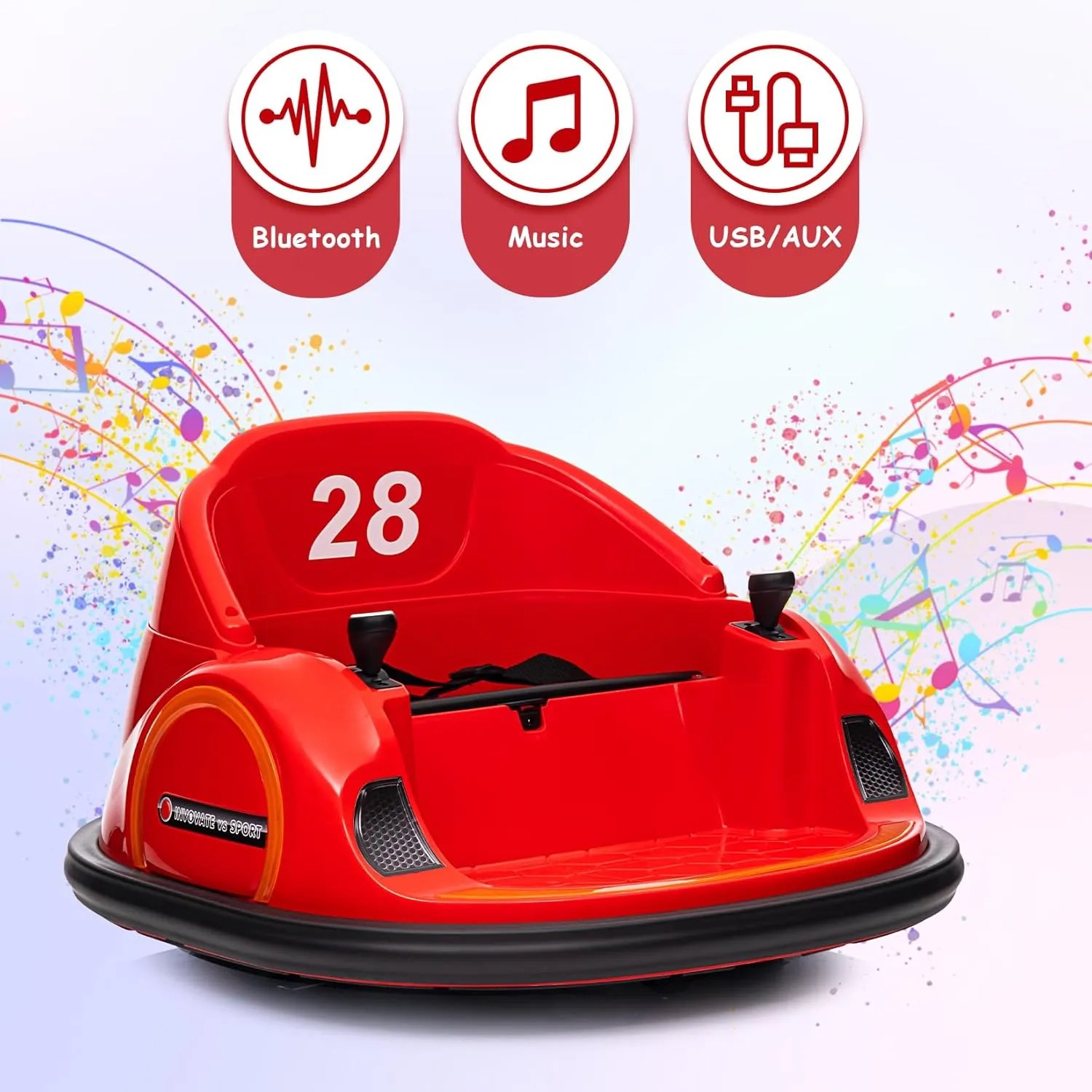 12V Kids Electric Ride On Bumper Car, Toddlers Bumper Car with Remote Control, Baby Bumping Toy with 360 Degree Spin, 3 Speeds, Music, Led Lights, for Boys Girls 1.5 , Red