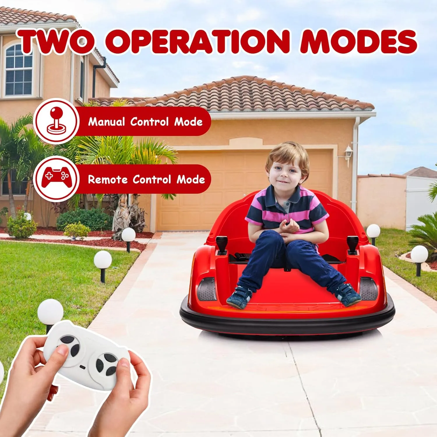 12V Kids Electric Ride On Bumper Car, Toddlers Bumper Car with Remote Control, Baby Bumping Toy with 360 Degree Spin, 3 Speeds, Music, Led Lights, for Boys Girls 1.5 , Red
