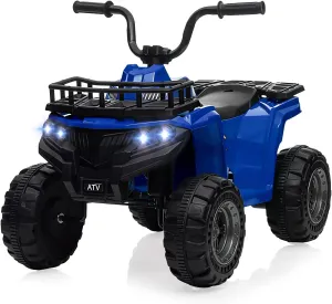 12V Kids Ride On ATV, 4 Wheeler Electric Vehicle for Kids 3-8 Toddler Battery Powered Toy Car for Boys Girls, Led Lights, Treaded Tires, Music, Blue
