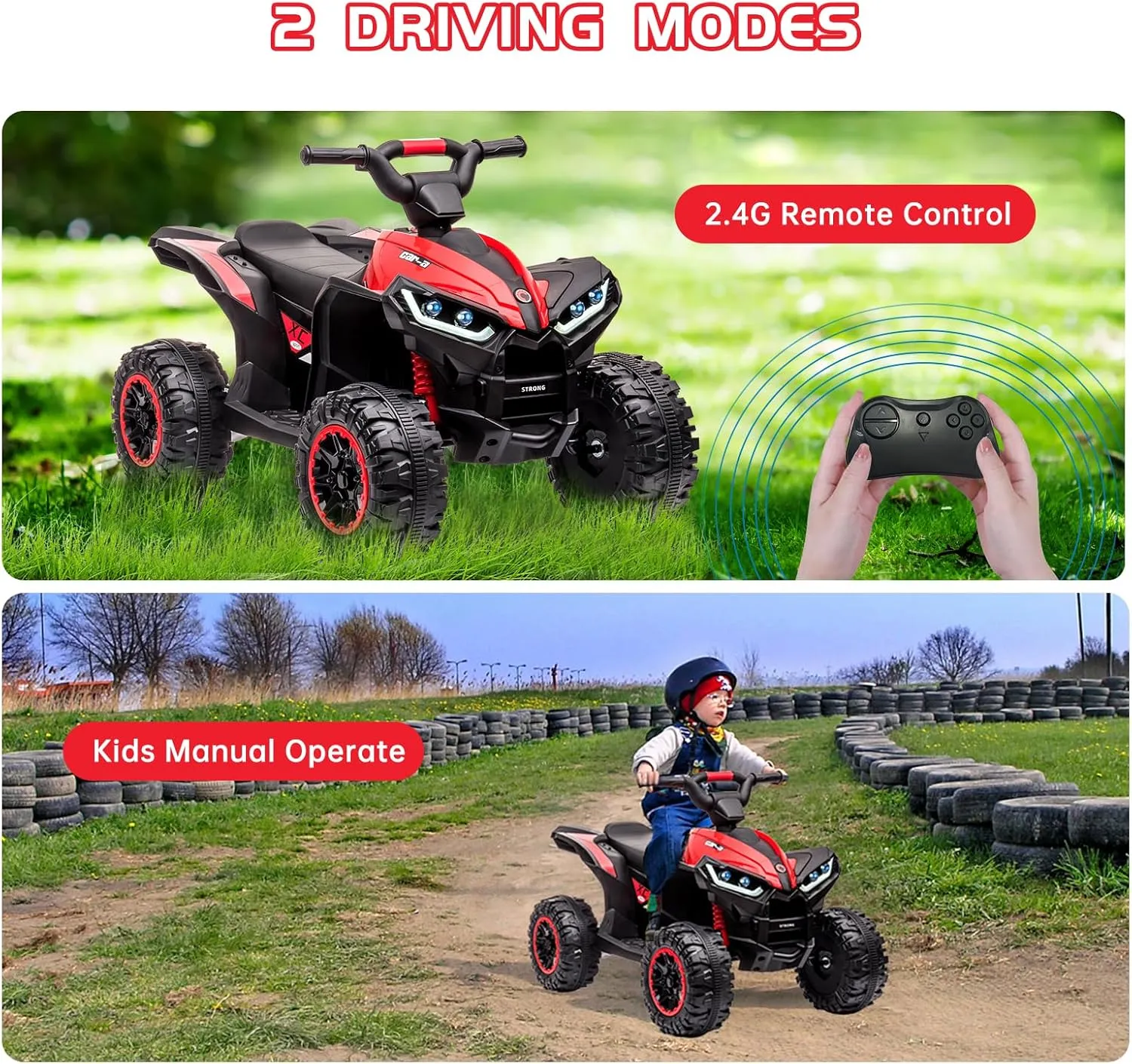 12V Kids Ride On ATV, Electric Battery-Powered Four-Wheeler with Music, Led Lights, Soft Start, USB Port, Treaded Tires, and Adjustable Speed Modes – Ideal for Boys and Girls,Red