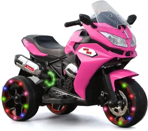 12V Kids Ride On ATV, Electric Ride on Dirt Motorcycle with LED Lights, Music, High Low Speed, Soft Start, Motorcycle Toys 3 Wheels Electric Trike Motorcycle for Boys and Girls (Pink)