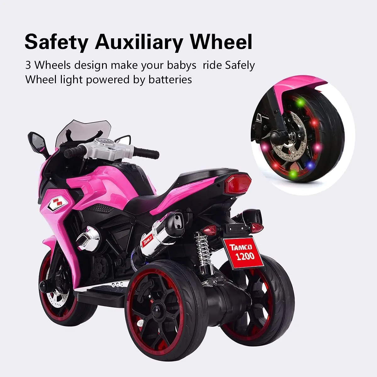 12V Kids Ride On ATV, Electric Ride on Dirt Motorcycle with LED Lights, Music, High Low Speed, Soft Start, Motorcycle Toys 3 Wheels Electric Trike Motorcycle for Boys and Girls (Pink)