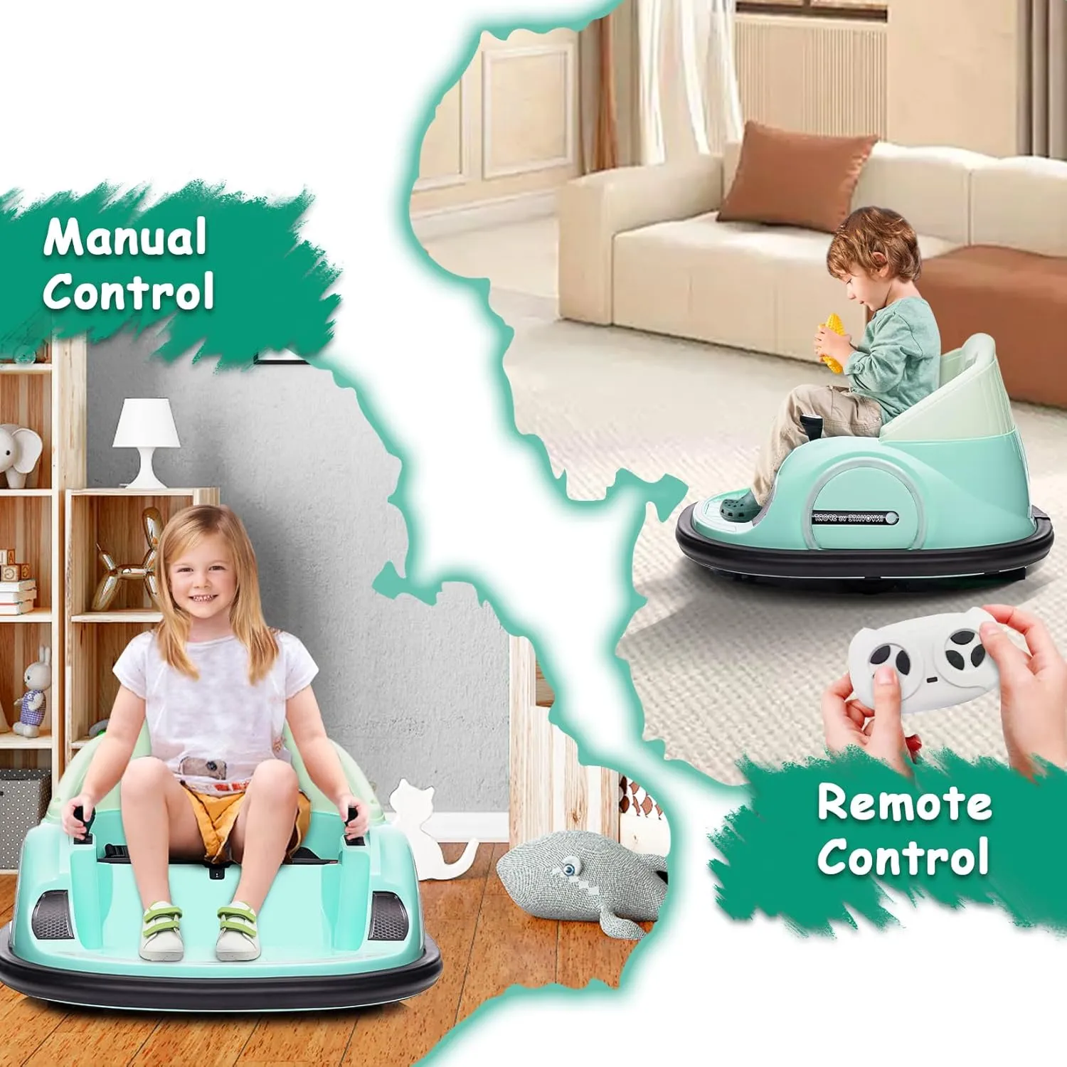 12V Kids Ride On Bumper Car Electric Bumping Car for Toddlers with Remote Control, 360° Spin, Battery Display, LED Lights, and Music Battery Powered Ride On Toy for Boys Girls, Green