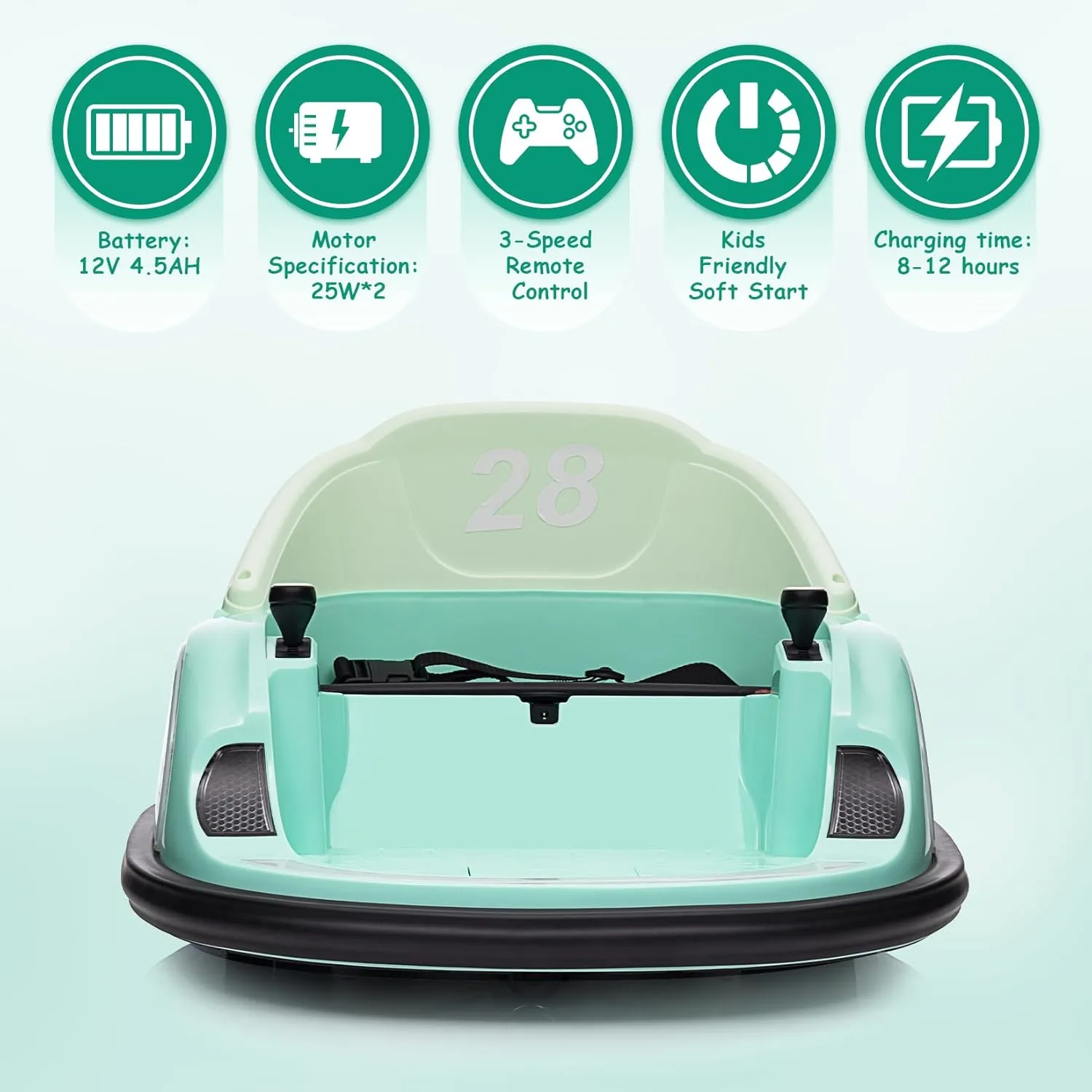 12V Kids Ride On Bumper Car Electric Bumping Car for Toddlers with Remote Control, 360° Spin, Battery Display, LED Lights, and Music Battery Powered Ride On Toy for Boys Girls, Green