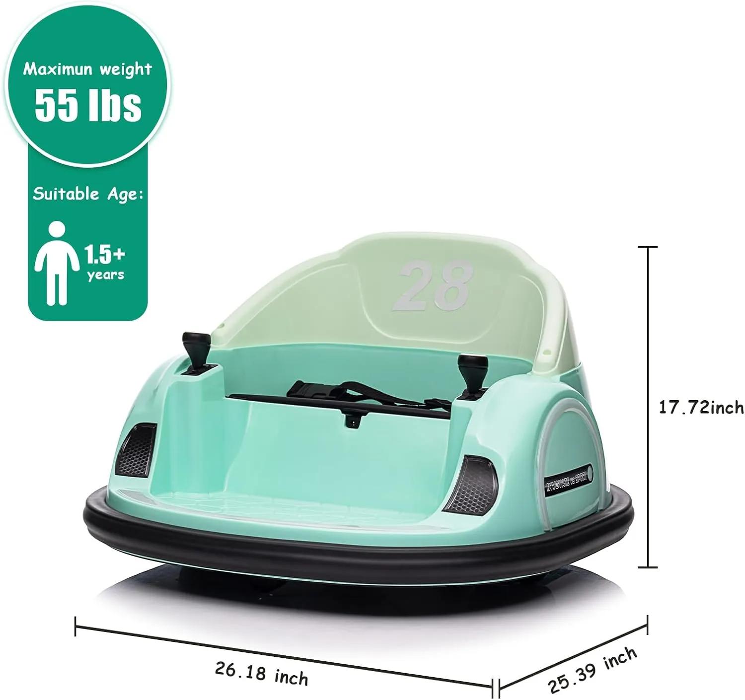 12V Kids Ride On Bumper Car Electric Bumping Car for Toddlers with Remote Control, 360° Spin, Battery Display, LED Lights, and Music Battery Powered Ride On Toy for Boys Girls, Green