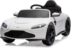 12V Kids Ride on Car Licensed Aston Martin Electric Sports Car Toy for Toddlers Battery Powered Car with Remote Control, LED Lights, Horn, Soft Start, Music, USB, Ride on Toy for Boys Girls, White