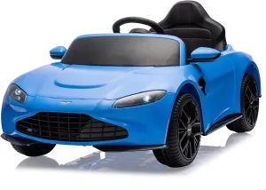 12V Kids Ride on Car Licensed Aston Martin Electric Sports Car Toy for Toddles Battery Powered Car with Remote Control, LED Lights, Horn, Soft Start, Music, USB, Ride on Toy for Boys Girls, Blue